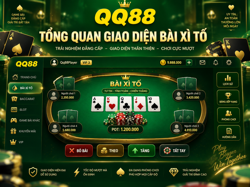 Tổng quan giao diện Bài Xì Tố QQ88
