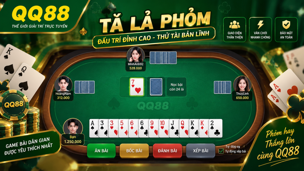 Tổng quan giao diện Tá Lả Phỏm QQ88